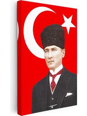Tablofest Dikey Kanvas Tablo Atatürk Türk Bayrağı Temalı Atatürk Tablosu Ev Ofis Duvar Dekoru