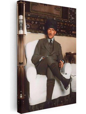 Tablofest Dikey Kanvas Tablo Atatürk Koltukta Tesbih Detay Atatürk Tablosu Ev Ofis Duvar Dekoru