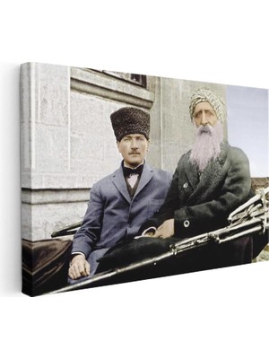 Tablofest Yatay Kanvas Tablo Atatürk ve Şeyh Sünusi Atatürk Tablosu Ev Ofis Duvar Dekoru