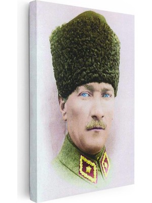 Tablofest Dikey Kanvas Tablo Atatürk Kalpaklı Askeri Portre Atatürk Tablosu Ev Ofis Duvar Dekoru