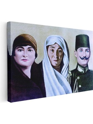 Tablofest Yatay Kanvas Tablo Atatürk ve Ailesi Çizim Atatürk Tablosu Ev Ofis Duvar Dekoru