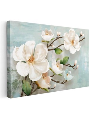 Tablofest Yatay Kanvas Tablo Dalında Estetik Manolya Çiçekleri Çiçek Tablosu Ev Ofis Duvar Dekoru