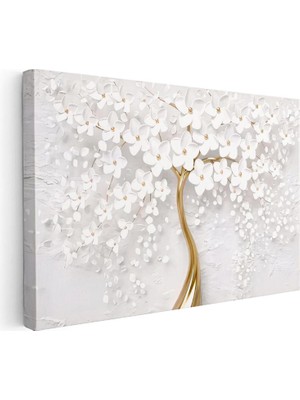 Tablofest Yatay Kanvas Tablo Ince Gövdeli Çiçek Açmış Ağaç Çiçek Tablosu Ev Ofis Duvar Dekoru
