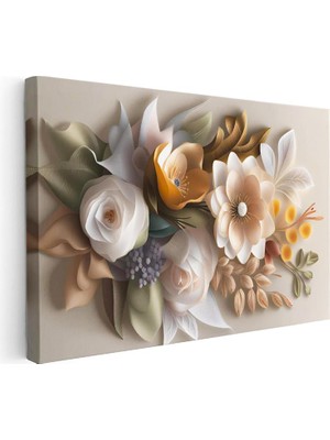 Tablofest Yatay Kanvas Tablo Karışık Bahar Buketi Aranjmanı Çiçek Tablosu Ev Ofis Duvar Dekoru