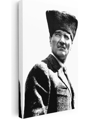 Tablofest Dikey Kanvas Tablo Atatürk Kalpaklı Karizmatik Yüz Atatürk Tablosu Ev Ofis Duvar Dekoru