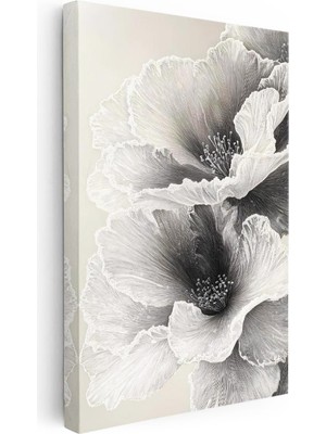 Tablofest Dikey Kanvas Tablo Ince Hatlı Zarif Yapraklar Çiçek Tablosu Ev Ofis Duvar Dekoru