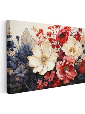 Tablofest Yatay Kanvas Tablo Çoklu Çiçek Kompozisyonu Çiçek Tablosu Ev Ofis Duvar Dekoru