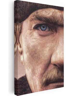 Tablofest Dikey Kanvas Tablo Atatürk Detaylı Yüz Hatları Çizim Atatürk Tablosu Ev Ofis Duvar Dekoru