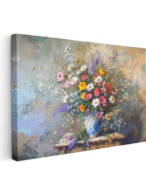 Tablofest Yatay Kanvas Tablo Vazolu Çiçek Aranjmanı Çiçek Tablosu Ev Ofis Duvar Dekoru