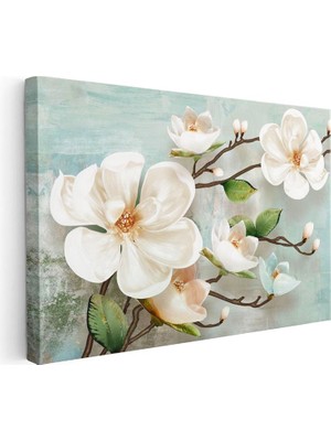 Tablofest Yatay Kanvas Tablo Kabartma Görünümlü Manolya Dalı Çiçek Tablosu Ev Ofis Duvar Dekoru