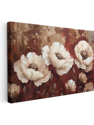 Tablofest Yatay Kanvas Tablo Yağlı Boya Görünümlü Beyaz Çiçek Çiçek Tablosu Ev Ofis Duvar Dekoru