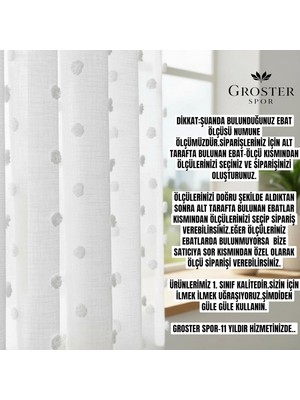 Groster Spor Püsküllü (Çiçek Detaylı) Keten Premium Kalitede Dokulu 1/3 Sık Pileli Tül Perde Ağır Gramajlı Ütü Istemez Eteği Kurşunlu