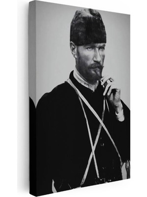 Tablofest Dikey Kanvas Tablo Atatürk Sakallı Kalpaklı Nadir Portre Atatürk Tablosu Ev Ofis Duvar Dekoru