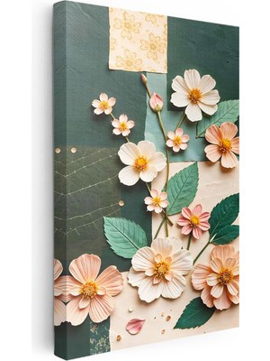 Tablofest Dikey Kanvas Tablo Ince Dallı Kır Çiçekleri Çiçek Tablosu Ev Ofis Duvar Dekoru