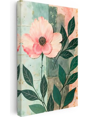 Tablofest Dikey Kanvas Tablo Tek Büyük Yapraklı Çiçek Çiçek Tablosu Ev Ofis Duvar Dekoru