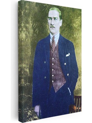 Tablofest Dikey Kanvas Tablo Atatürk Yelekli Takım Atatürk Tablosu Ev Ofis Duvar Dekoru