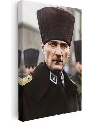 Tablofest Dikey Kanvas Tablo Atatürk Resmi Üniforma Kalpaklı Bakış Atatürk Tablosu Ev Ofis Duvar Dekoru