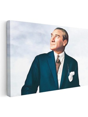 Tablofest Yatay Kanvas Tablo Atatürk Bulutlu Fon Portre Atatürk Tablosu Ev Ofis Duvar Dekoru