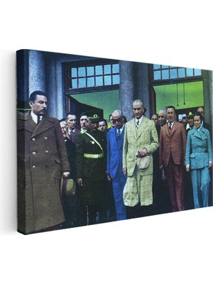 Tablofest Yatay Kanvas Tablo Atatürk Ekose Takım Elbise Atatürk Tablosu Ev Ofis Duvar Dekoru