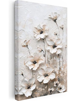 Tablofest Dikey Kanvas Tablo Soyut Dokulu Büyük Çiçekler Çiçek Tablosu Ev Ofis Duvar Dekoru