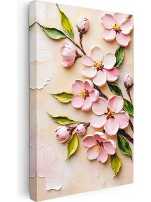 Tablofest Dikey Kanvas Tablo Palet Bıçağı Teknikli Çiçekler Çiçek Tablosu Ev Ofis Duvar Dekoru