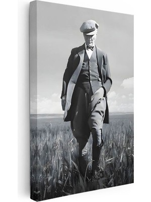 Kasketli Atatürk - Buğday Tarlasında Kanvas Tablo