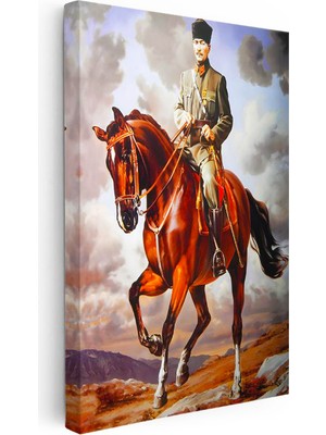 Tablofest Dikey Kanvas Tablo Atatürk At Üzerinde Üniforma Atatürk Tablosu Ev Ofis Duvar Dekoru