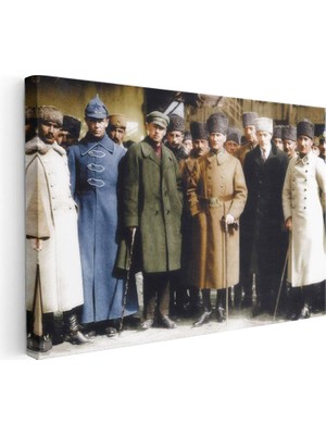 Tablofest Yatay Kanvas Tablo Atatürk Kalpaklı Kışlık Kıyafet Atatürk Tablosu Ev Ofis Duvar Dekoru