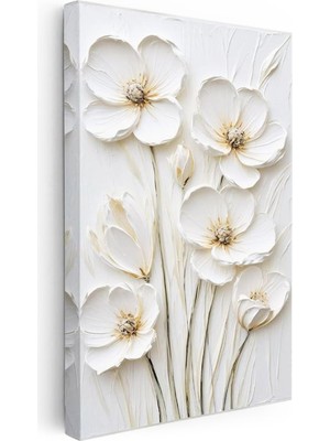 Tablofest Dikey Kanvas Tablo Sade Dokulu Minimal Çiçekler Çiçek Tablosu Ev Ofis Duvar Dekoru
