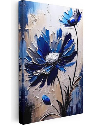 Tablofest Dikey Kanvas Tablo Spatula Dokulu Büyük Çiçek Çiçek Tablosu Ev Ofis Duvar Dekoru