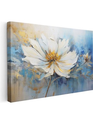 Tablofest Yatay Kanvas Tablo Fırça Darbesi Etkili Beyaz Çiçek Çiçek Tablosu Ev Ofis Duvar Dekoru