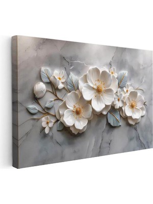 Tablofest Yatay Kanvas Tablo Kabartma Görünümlü Zarif Çiçekler Çiçek Tablosu Ev Ofis Duvar Dekoru