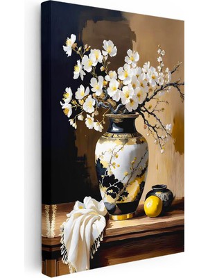 Tablofest Dikey Kanvas Tablo Motifli Vazoda Bahar Dalı Çiçek Tablosu Ev Ofis Duvar Dekoru