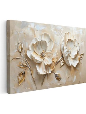 Tablofest Yatay Kanvas Tablo Kabartma Görünümlü Ikili Gül Çiçek Tablosu Ev Ofis Duvar Dekoru