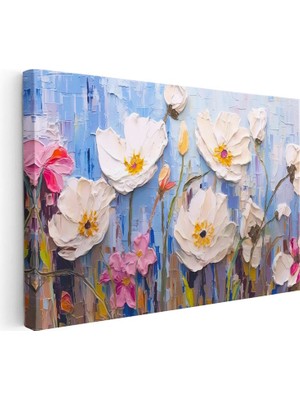 Tablofest Yatay Kanvas Tablo Boya Dokulu Modern Çiçekler Çiçek Tablosu Ev Ofis Duvar Dekoru