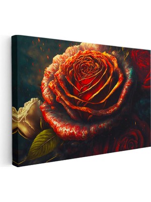 Tablofest Yatay Kanvas Tablo Alev Görünümlü Kırmızı Gül Çiçek Tablosu Ev Ofis Duvar Dekoru