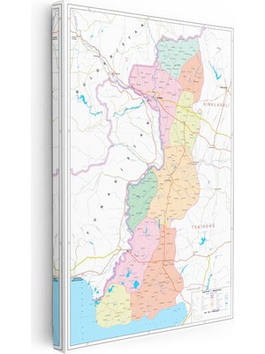 Tablofest Dikey Kanvas Tablo Edirne Renkli Bölge Haritası Harita Tablosu Ev Ofis Duvar Dekoru