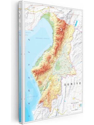 Tablofest Dikey Kanvas Tablo Hatay Dağ ve Ova Yerleşimi Harita Tablosu Ev Ofis Duvar Dekoru