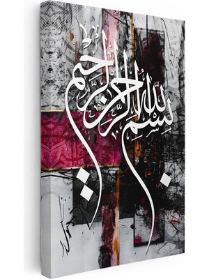 Tablofest Dikey Kanvas Tablo Besmele Yazısı Modern Grafik Tasarım Dini Islami Tablo Ev Ofis Duvar Dekoru