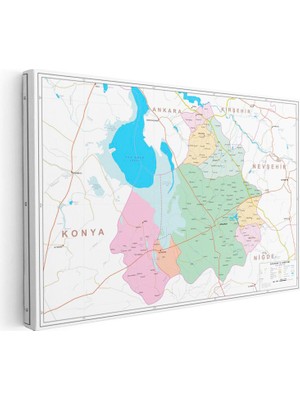 Tablofest Yatay Kanvas Tablo Aksaray Detaylı Mülki Idare Planı Harita Tablosu Ev Ofis Duvar Dekoru