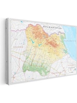 Tablofest Yatay Kanvas Tablo Kırklareli Fiziki Yeryüzü Harita Tablosu Ev Ofis Duvar Dekoru