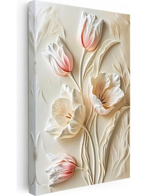 Tablofest Dikey Kanvas Tablo Yumuşak Hatlı Zarif Laleler Çiçek Tablosu Ev Ofis Duvar Dekoru