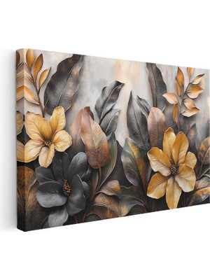Tablofest Yatay Kanvas Tablo Katmanlı Yapraklar ve Çiçekler Çiçek Tablosu Ev Ofis Duvar Dekoru