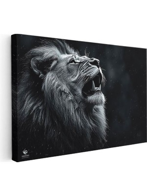 Tablofest Yatay Kanvas Tablo Yağmur Efektli Kükreyen Aslan Tablosu Ev Ofis Duvar Dekoru