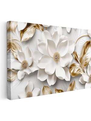 Tablofest Yatay Kanvas Tablo Büyük Beyaz Manolyalar Çiçek Tablosu Ev Ofis Duvar Dekoru