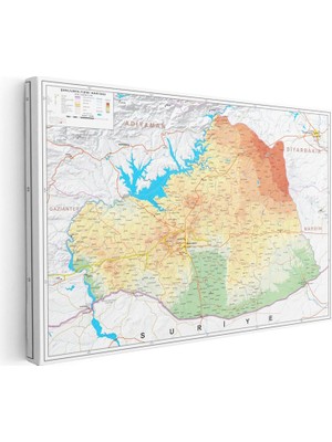 Tablofest Yatay Kanvas Tablo Şanlıurfa Fiziki Yeryüzü Harita Tablosu Ev Ofis Duvar Dekoru