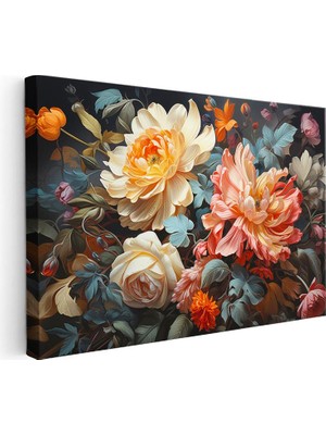 Tablofest Yatay Kanvas Tablo Yoğun Çiçek Aranjmanı Çiçek Tablosu Ev Ofis Duvar Dekoru