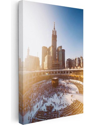 Tablofest Dikey Kanvas Tablo Mekke Saat Kulesi Kabe Manzarası Dini Islami Tablo Ev Ofis Duvar Dekoru