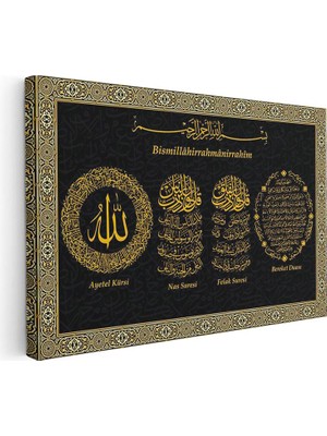 Tablofest Yatay Kanvas Tablo Altın Görünümlü Ayetel Kürsi Felak Nas Suresi Bereket Duası Dini Islami Tablo