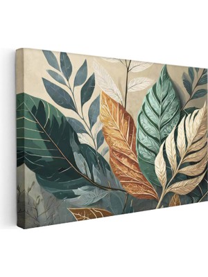 Tablofest Yatay Kanvas Tablo Tropikal Büyük Yapraklar Çiçek Tablosu Ev Ofis Duvar Dekoru